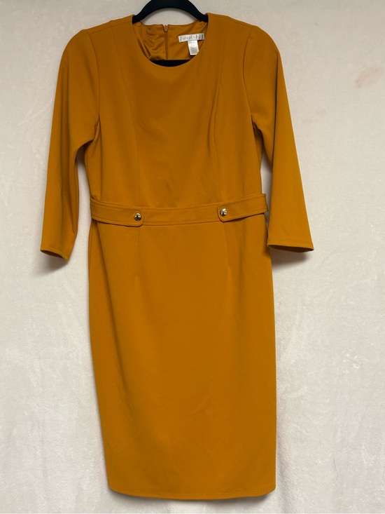 London Times Dresses & Skirts - London Times Mustard Long-Sleeve Sheath Dress with Belt Detail